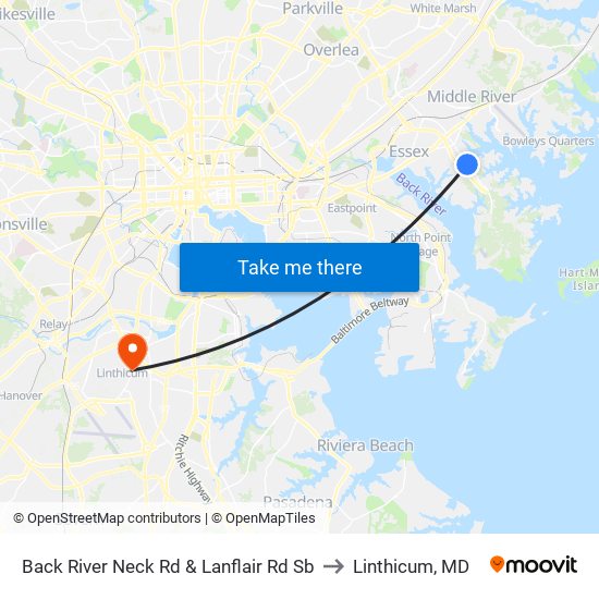 Back River Neck Rd & Lanflair Rd Sb to Linthicum, MD map
