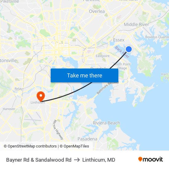 Bayner Rd & Sandalwood Rd to Linthicum, MD map