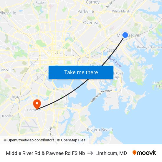 Middle River Rd & Pawnee Rd FS Nb to Linthicum, MD map