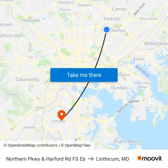 Northern Pkwy & Harford Rd FS Eb to Linthicum, MD map