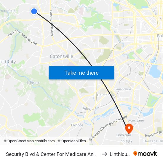 Security Blvd & Center For Medicare And Medicaid Services Eb to Linthicum, MD map