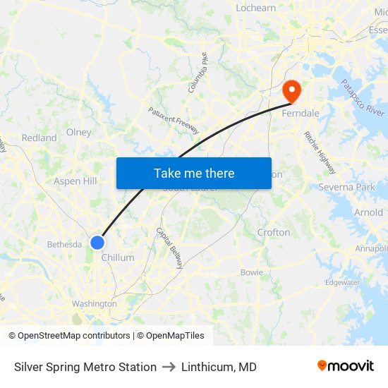 Silver Spring Metro Station to Linthicum, MD map