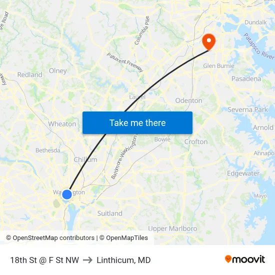 18th St @ F St NW to Linthicum, MD map