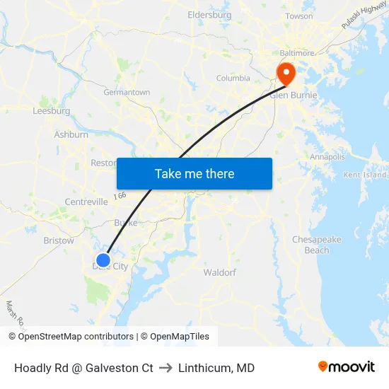 Hoadly Rd @ Galveston Ct to Linthicum, MD map