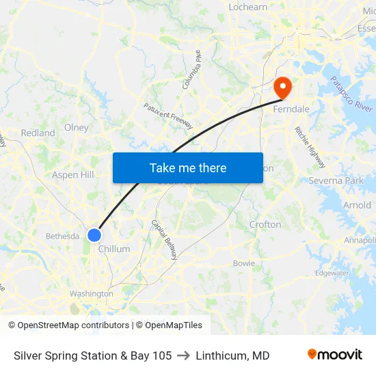 Silver Spring Station & Bay 105 to Linthicum, MD map