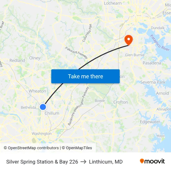 Silver Spring Station & Bay 226 to Linthicum, MD map
