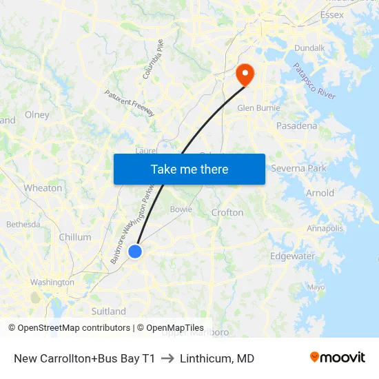 New Carrollton+Bus Bay T1 to Linthicum, MD map