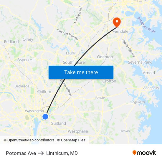 Potomac Ave to Linthicum, MD map