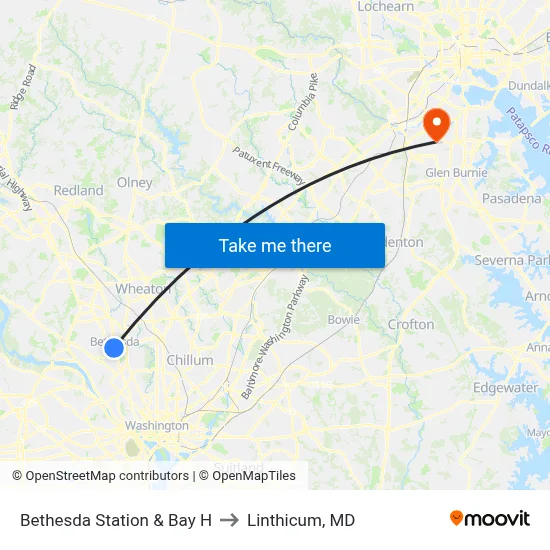 Bethesda Station & Bay H to Linthicum, MD map