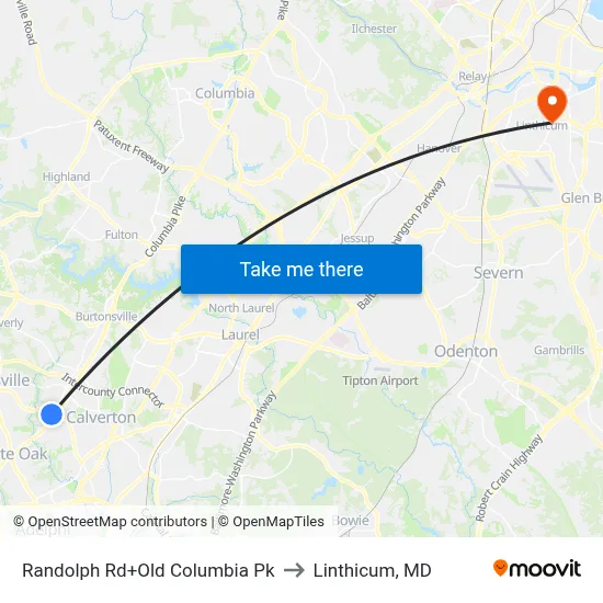 Randolph Rd+Old Columbia Pk to Linthicum, MD map