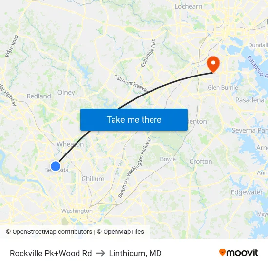 Rockville Pk+Wood Rd to Linthicum, MD map