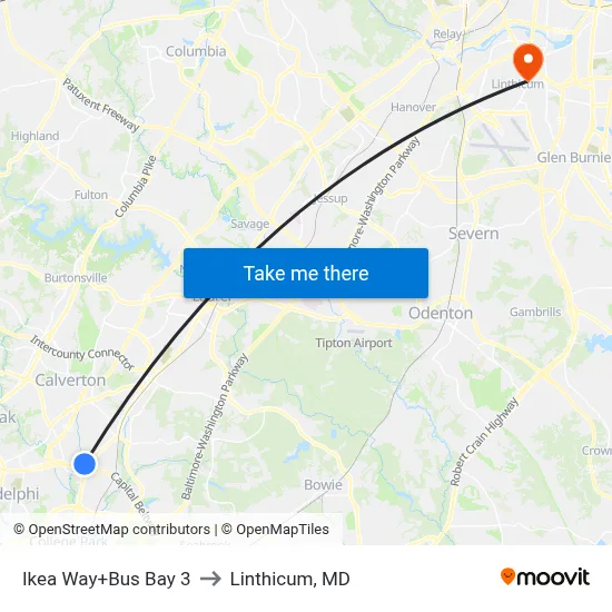 Ikea Way+Bus Bay 3 to Linthicum, MD map