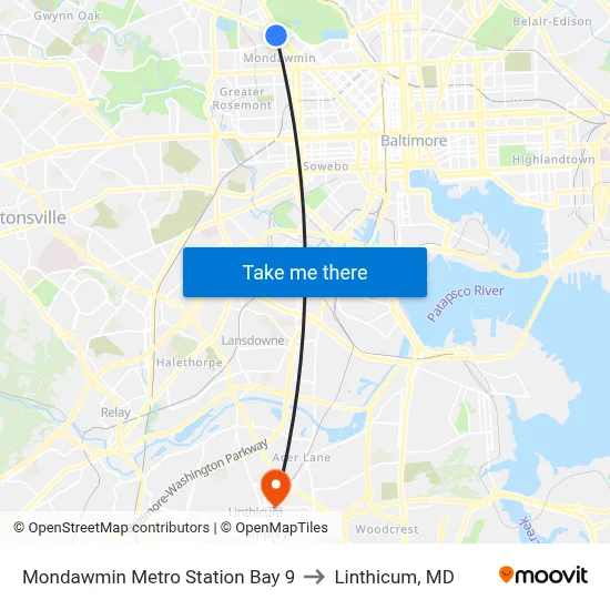 Mondawmin Metro Station Bay 9 to Linthicum, MD map