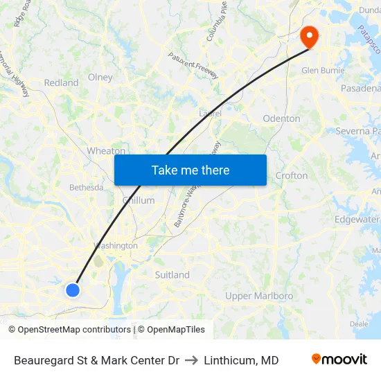 Beauregard St & Mark Center Dr to Linthicum, MD map
