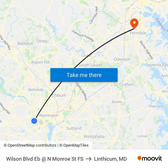 Wilson Blvd Eb @ N Monroe St FS to Linthicum, MD map