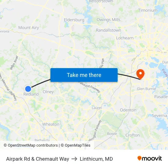 Airpark Rd & Chemault Way to Linthicum, MD map