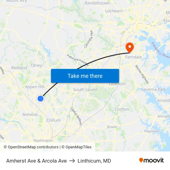 Amherst Ave & Arcola Ave to Linthicum, MD map