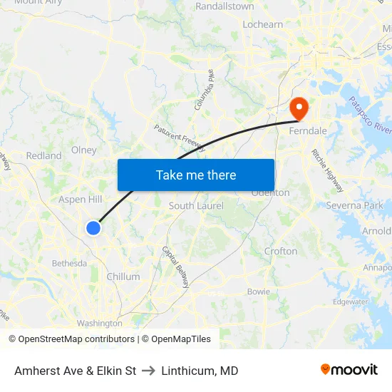 Amherst Ave & Elkin St to Linthicum, MD map