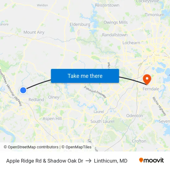 Apple Ridge Rd & Shadow Oak Dr to Linthicum, MD map