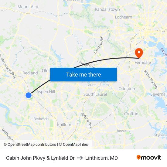 Cabin John Pkwy & Lynfield Dr to Linthicum, MD map