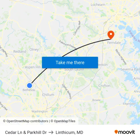 Cedar Ln & Parkhill Dr to Linthicum, MD map