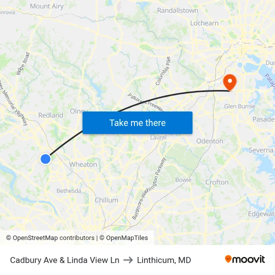 Cadbury Ave & Linda View Ln to Linthicum, MD map