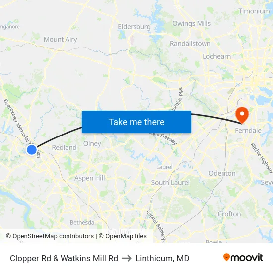 Clopper Rd & Watkins Mill Rd to Linthicum, MD map