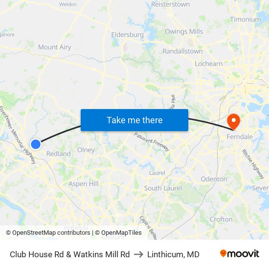 Club House Rd & Watkins Mill Rd to Linthicum, MD map