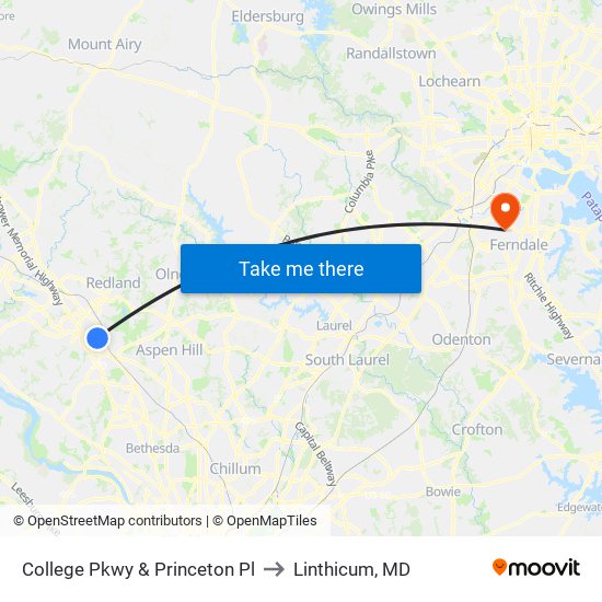 College Pkwy & Princeton Pl to Linthicum, MD map