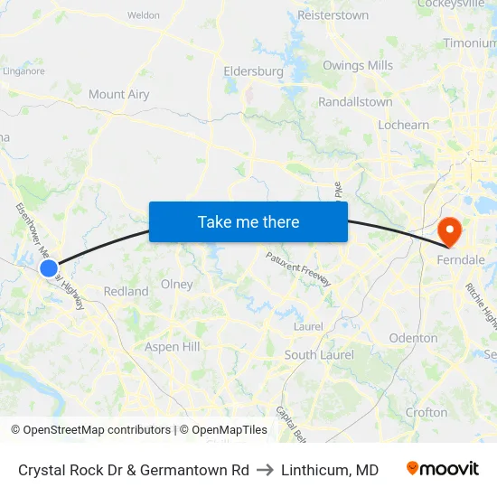 Crystal Rock Dr & Germantown Rd to Linthicum, MD map
