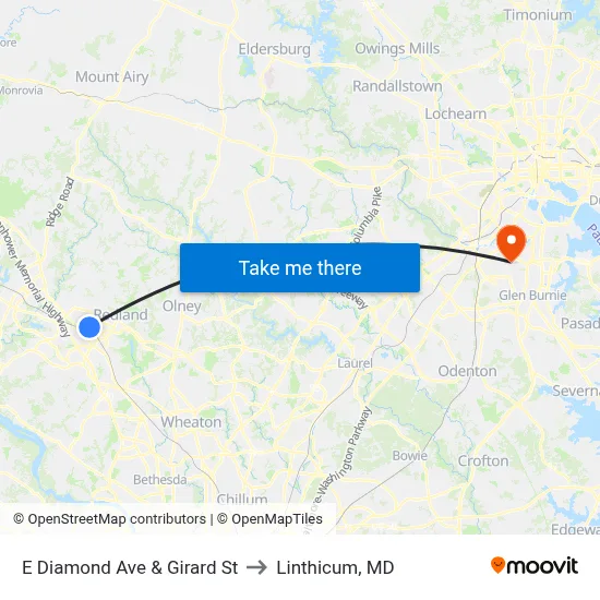 E Diamond Ave & Girard St to Linthicum, MD map