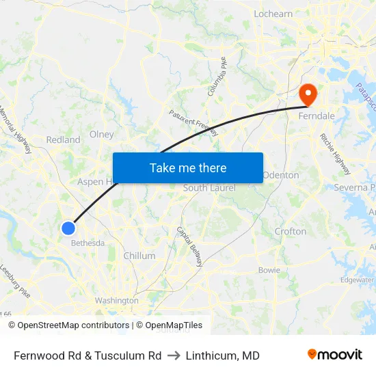 Fernwood Rd & Tusculum Rd to Linthicum, MD map