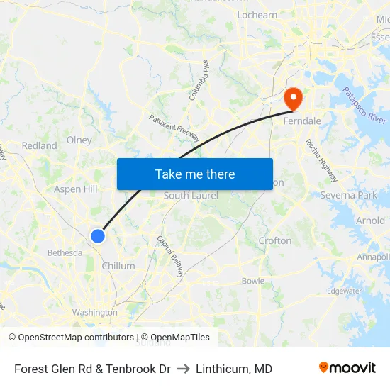Forest Glen Rd & Tenbrook Dr to Linthicum, MD map