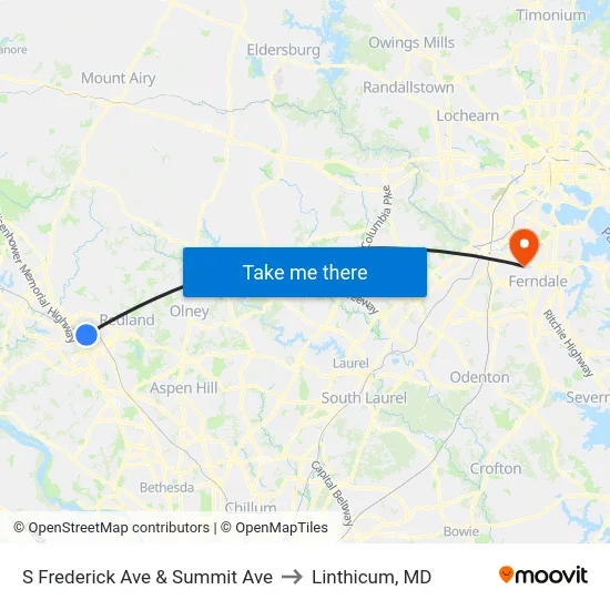 S Frederick Ave & Summit Ave to Linthicum, MD map