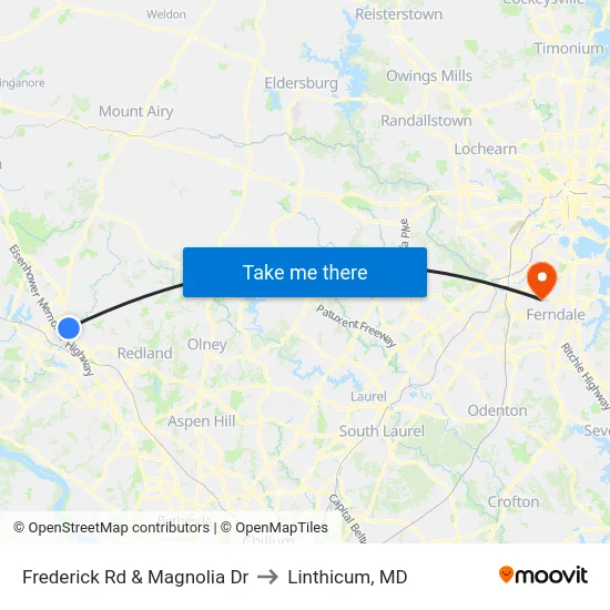 Frederick Rd & Magnolia Dr to Linthicum, MD map