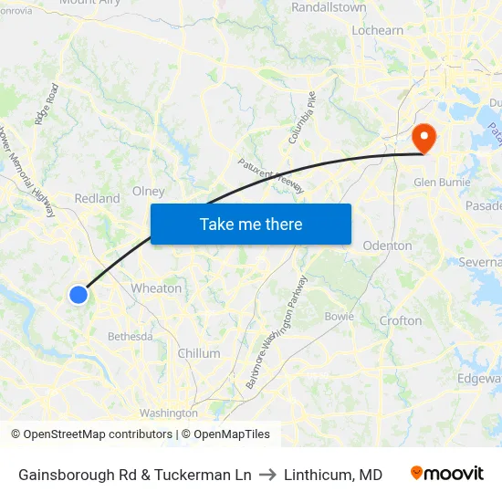 Gainsborough Rd & Tuckerman Ln to Linthicum, MD map