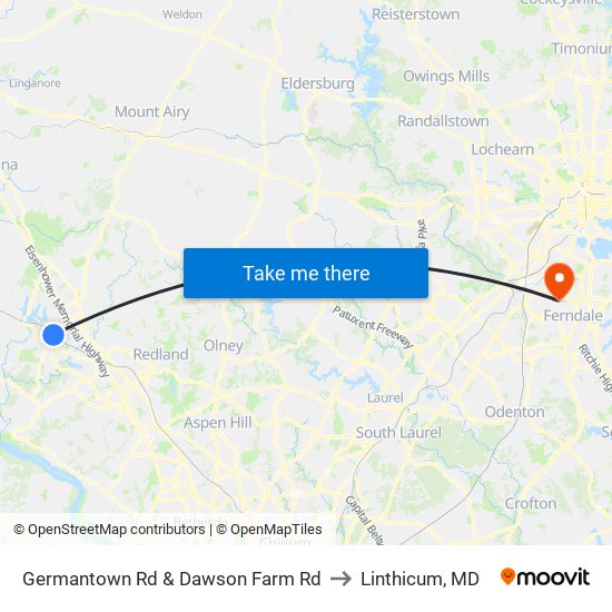 Germantown Rd & Dawson Farm Rd to Linthicum, MD map