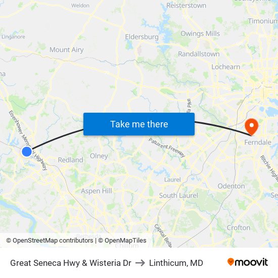 Great Seneca Hwy & Wisteria Dr to Linthicum, MD map