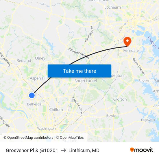 Grosvenor Pl & @10201 to Linthicum, MD map