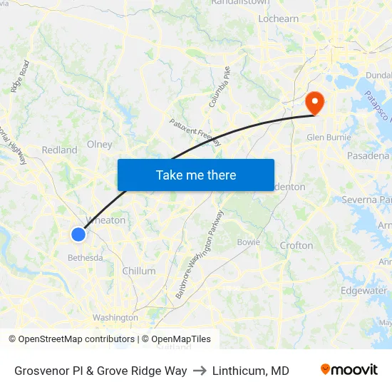 Grosvenor Pl & Grove Ridge Way to Linthicum, MD map
