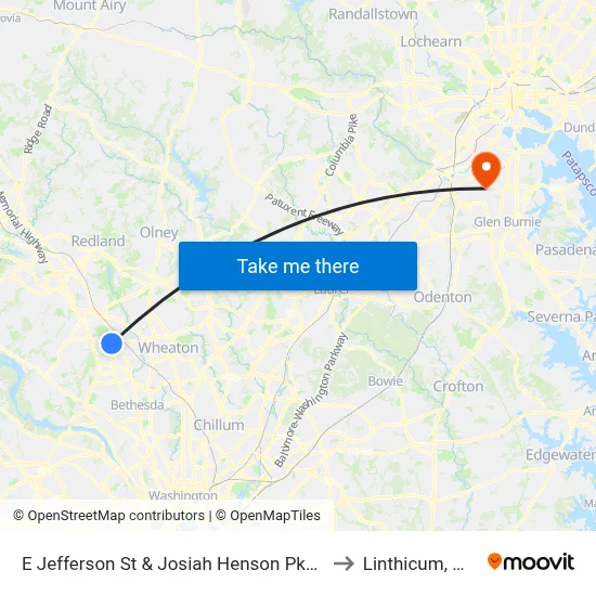 E Jefferson St & Josiah Henson Pkwy to Linthicum, MD map