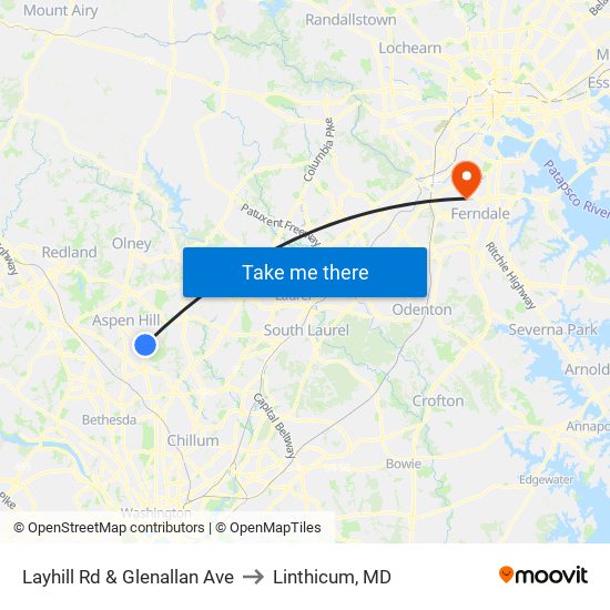 Layhill Rd & Glenallan Ave to Linthicum, MD map