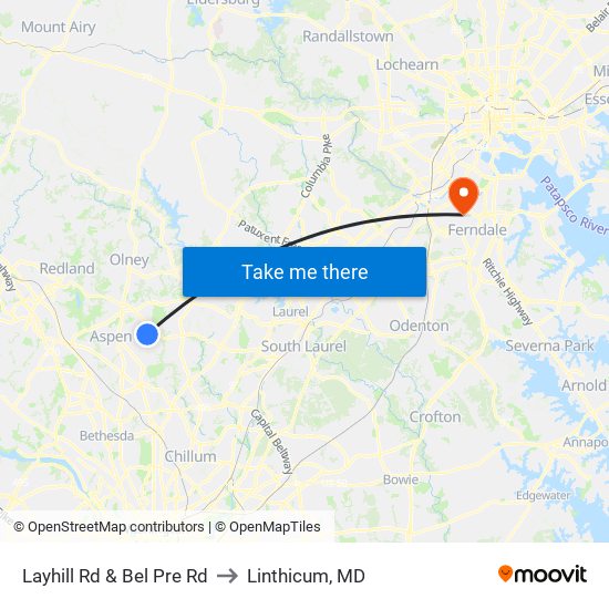 Layhill Rd & Bel Pre Rd to Linthicum, MD map