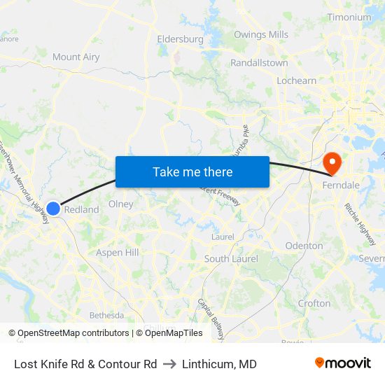 Lost Knife Rd & Contour Rd to Linthicum, MD map