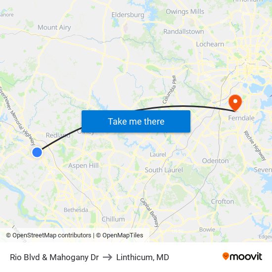 Rio Blvd & Mahogany Dr to Linthicum, MD map