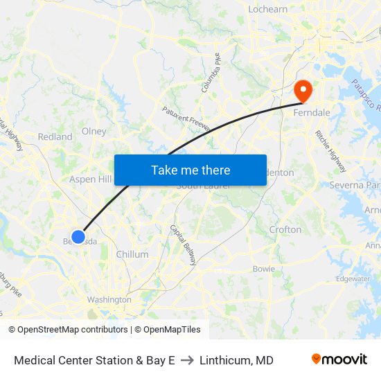 Medical Center Station & Bay E to Linthicum, MD map