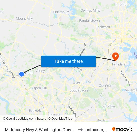 Midcounty Hwy & Washington Grove Ln to Linthicum, MD map