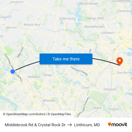 Middlebrook Rd & Crystal Rock Dr to Linthicum, MD map