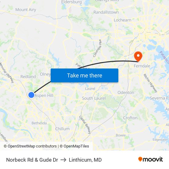 Norbeck Rd & Gude Dr to Linthicum, MD map