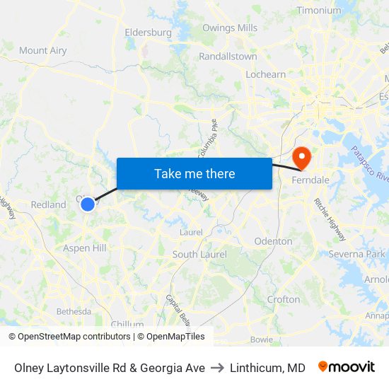 Olney Laytonsville Rd & Georgia Ave to Linthicum, MD map